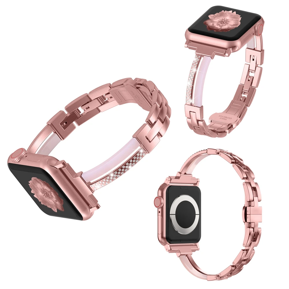 Модный Ювелирный Браслет со стразами для Apple Watch 42 мм 44 мм Женский 38 мм 40 мм гладкий браслет металлический полимерный ремешок для iWatch 5 4 3 2 1