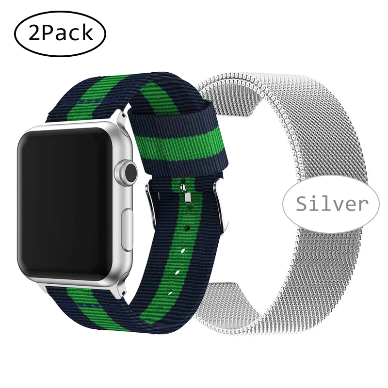 Нейлоновый ремешок для часов Apple Watch 38/42 Холщовый серебристая кнопка военные часы