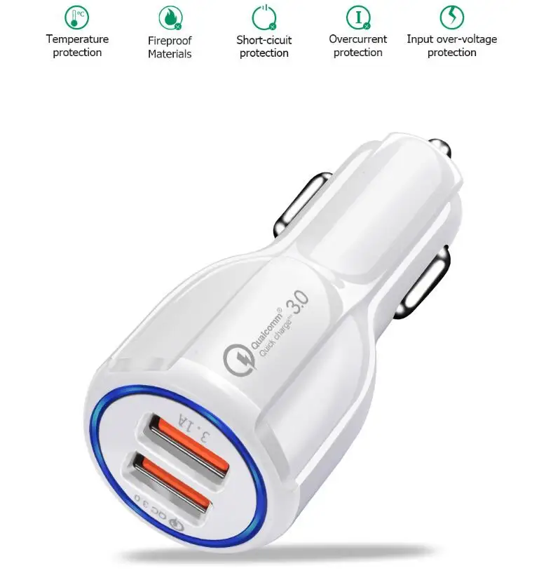 Автомобильное зарядное устройство Quick Charge 3,0 для мобильного телефона, двойное автомобильное зарядное устройство Usb Qualcomm Qc 3,0, адаптер быстрой зарядки, автомобильное зарядное устройство Mini Usb