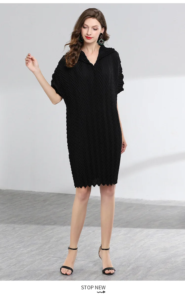 Issey плиссированное платье Miyake, свободные летние платья длиной до колена, высокое качество, v-образный вырез, однотонный, большие размеры для женщин, 100 кг, новая мода