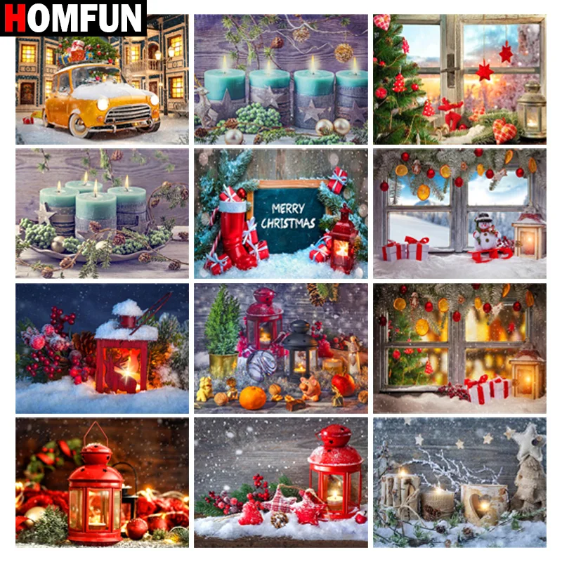 HOMFUN 3D Diamond Painting "Christmas candle light" DIY Full Rhinestones Drill Cross-stitch Kits Square Round Diamond Embroidery