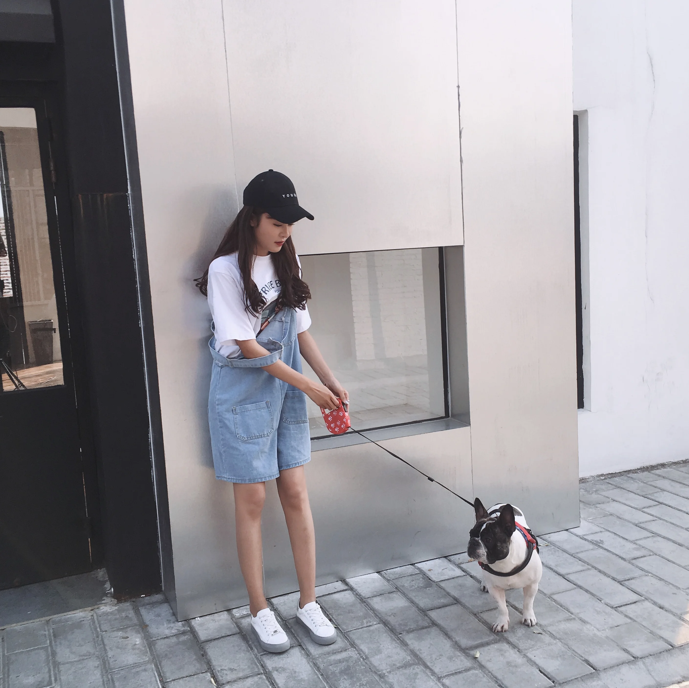 Комбинезоны женские Kawaii Ulzzang однотонные летние корейский стиль большой карман свободные джинсовые женские Студенческие Брюки с высокой талией
