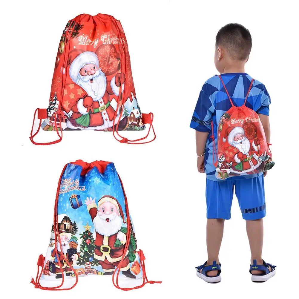 

12pc Santa Claus Non-woven Christmas Bag Reusable Drawstring Santa Sack Holiday Party Children Christmas Gift Bags
