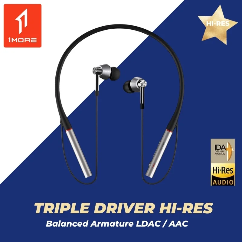 1MORE Triple Driver E1001BT Silver Neckband in Ear Bluetooth Wireless