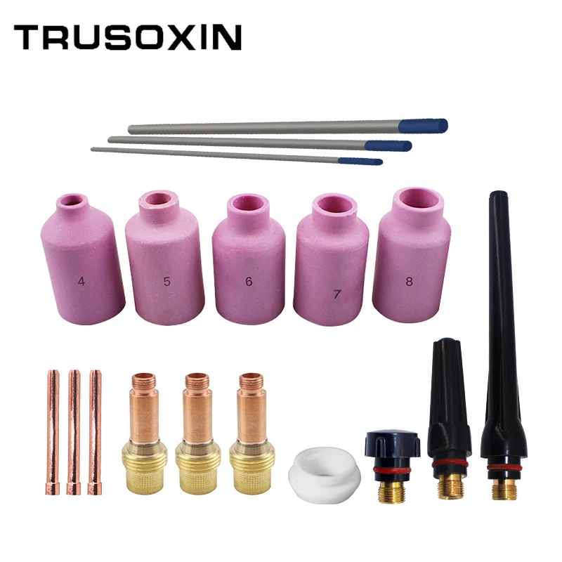 18Pcs/lot TIG Welding Torch Nozzle Ring Cover Gas Lens Glass Cup Kit For WP17/18/26 Welding Accessories Tool Kit Set