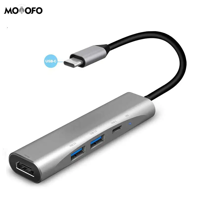 USB C концентратор 3,1 Thunderbolt 3-4 K HDMI адаптер USB-C к многопортовому HDMI 80 Вт USB C PD порт для MacBook/Pro Dell XPS hp Spectre - Цвет: Серый