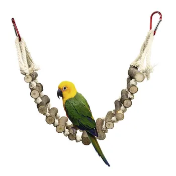 

Wooden Parrot Toy Bird Stand Playing Rack Swing Wood Ring For Birds Hanging Toys With Bird Accessories Bird Toys Supplies