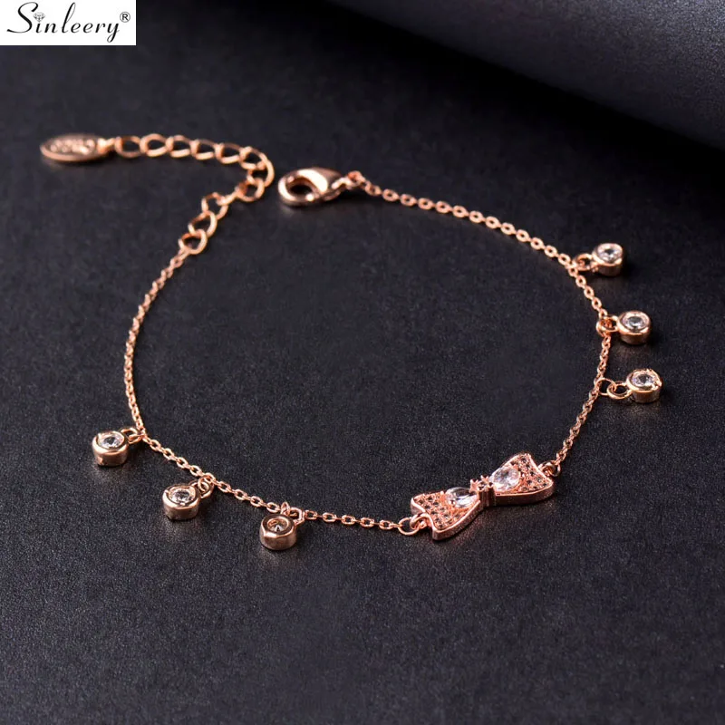 SINLEERY милый бант с резинкой регулируемый женский браслет розовое золото серебро цвет цепь Крошечный Цирконий красивый браслет ювелирные изделия SL103 SSH