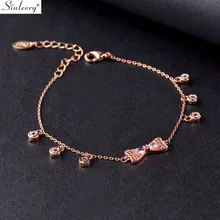 SINLEERY милый бант с резинкой регулируемый женский браслет розовое золото серебро цвет цепь Крошечный Цирконий красивый браслет ювелирные изделия SL103 SSH