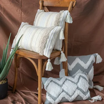 

Modern Minimalist Model Room Tassel Cushion Japanese Style Pillow Southeast Asia Pillowcase Bohemian Style Cushion Chair Cushion