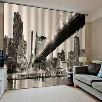 

High quality custom 3d curtain fabric Black and white style city lights Photo 3D Curtains for Living Room Window