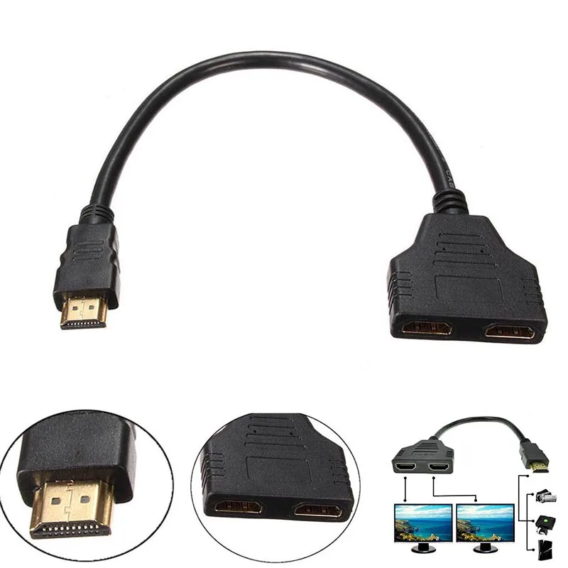 Черный Недавно 1080P кабель-разветвитель HDMI штекер 2 Женский 1 в 2 из конвертер адаптер 30 см 999 - Цвет: Черный