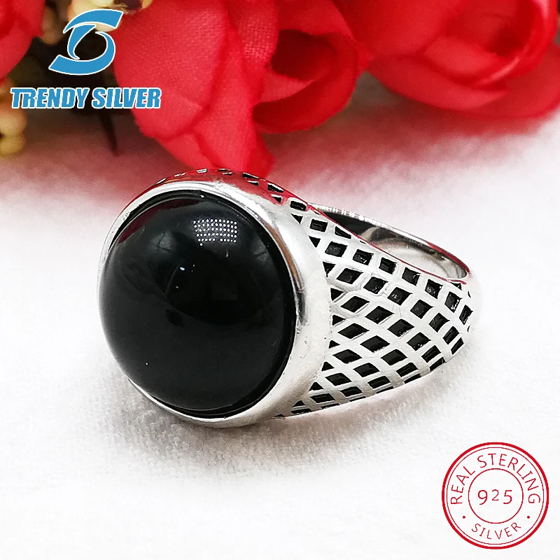 

silver 925 fine jewelry man rings men accessories turquoise gemstone natural black onyx red agate wholesale TRENDY SILVER TCR409