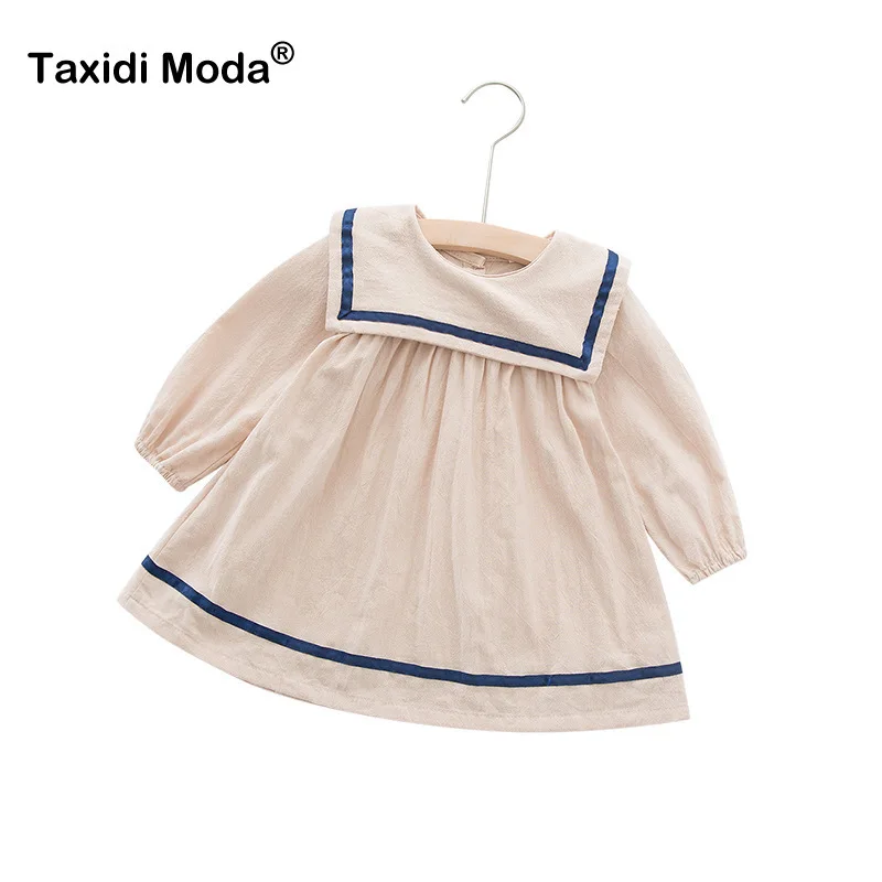 

2019 New Autumn 100% Cotton Blue Patchwork Little Girls Dress Princess Kids Long Sleeve For Party Toddler Children Clothes 8867