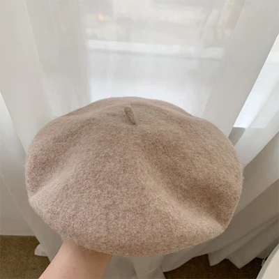 Luna&Dolphin Women 90%Wool Mushroom Rimi Blue Berets Autumn Winter Deep Eaves Knitting Artist Cap Painter Beanie Hat Sweet Color light mocha