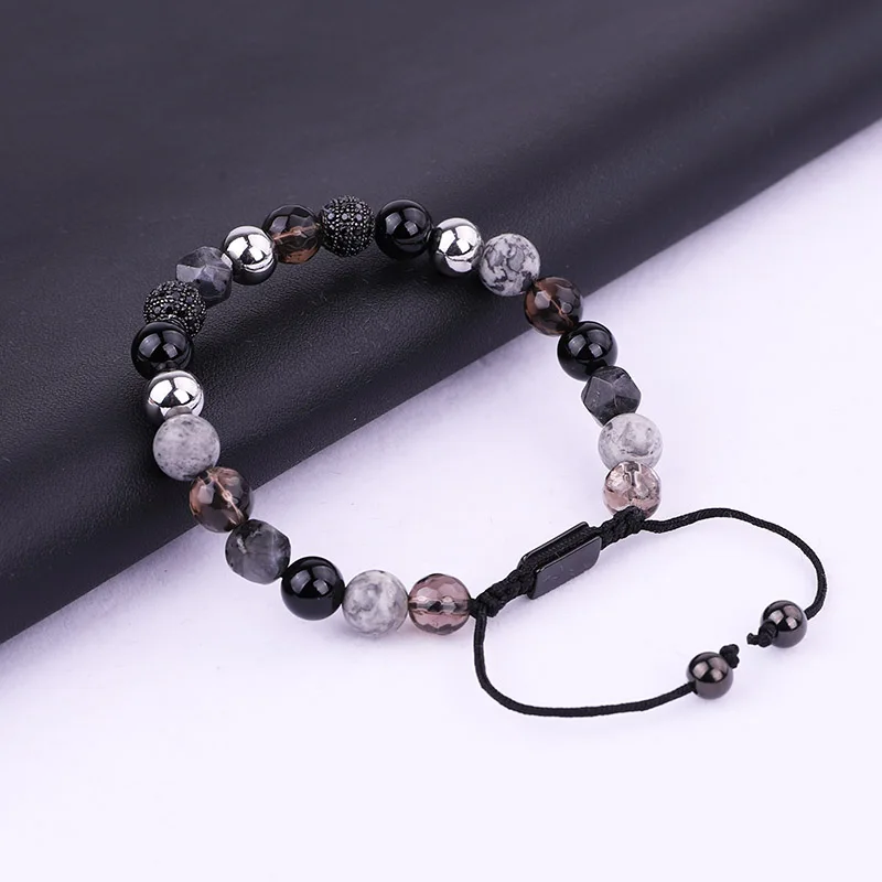 Unique Design Mix Natural Stone Beads CZ Pave Ball Woven Beaded Friendship Bracelet Men Women - Image 3