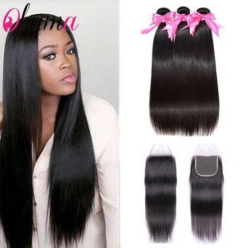 

Brazilian Straight bundles with closure 100% Remy human hair bundles with closure hair 3/4 Bundles With 4x4 Closure