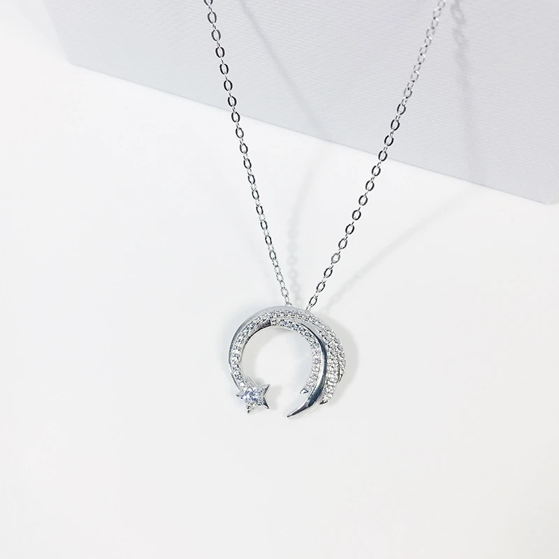 

Moon Star 925 Sterling Silver Meteor Garden Slip Falling Meteor Micro-Inlaid Clavicle Chain Temperament Female Necklace