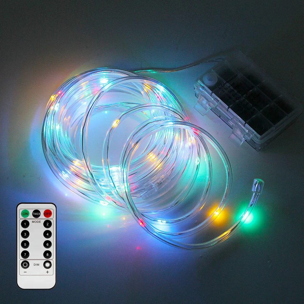 

New LED String Lights 5M 10M LED Remote Control Battery Powered Rope Tube Lighting for Outdoor Garden Tree Fairy Christmas Light