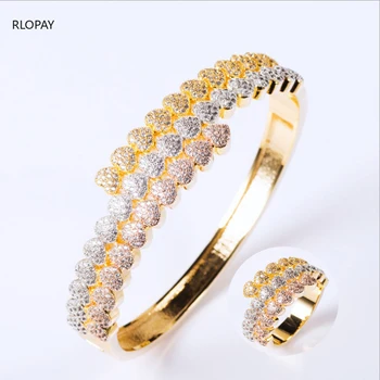 

New Love Heart Bangle Ring Set Multicolor Plating Full Cubic Zircon Designer Bracelets for Women Luxury Valentine's Day Gifts
