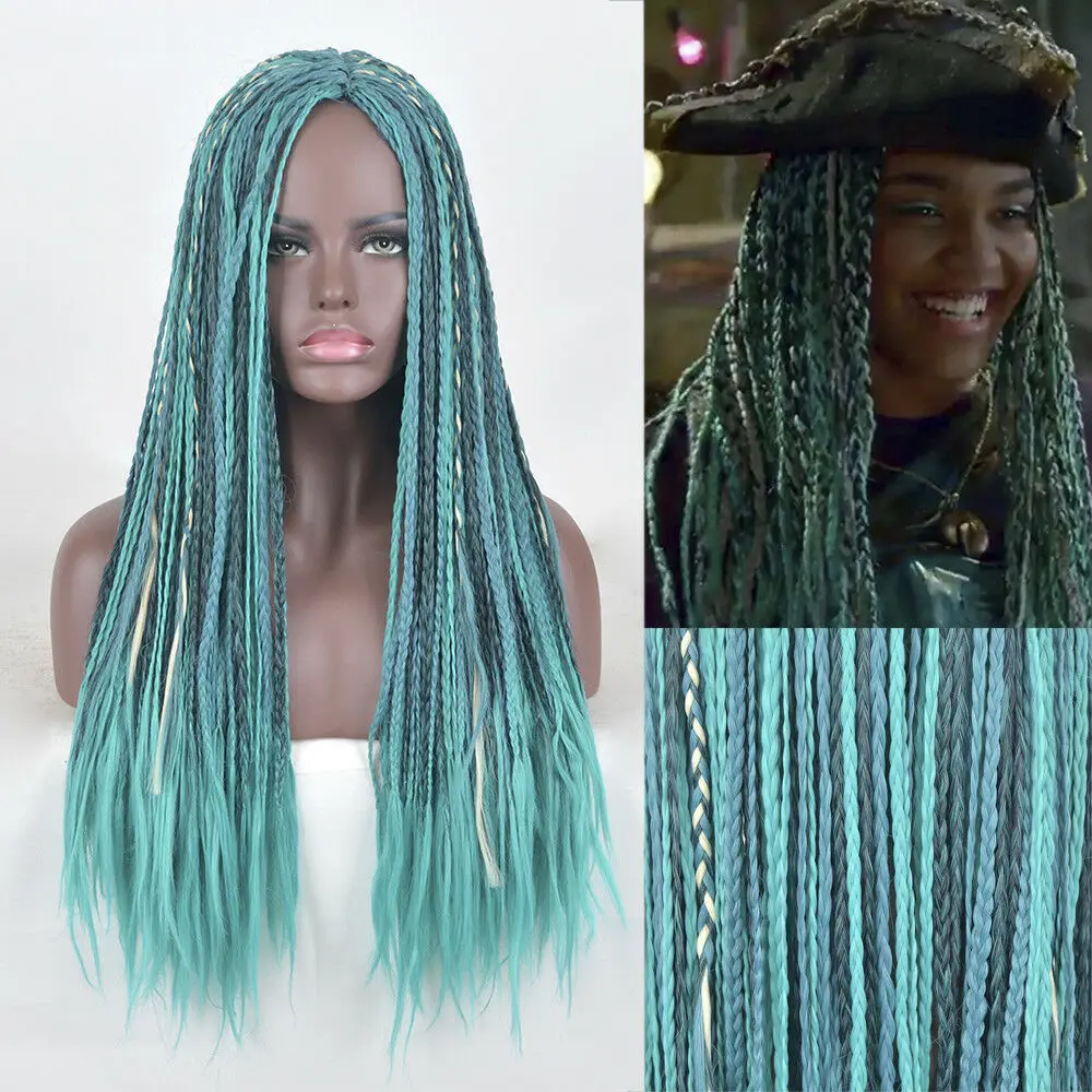 Парик для косплея Descendants 2 Uma Длинные афро косы вьющийся хвост синие волосы