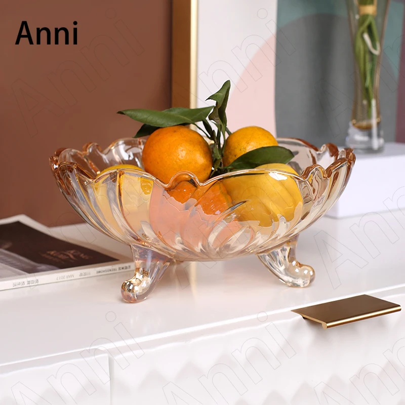 European Vintage Crystal Glass Fruit Tray Creative Beaded Feet Snack Candy Bowl Large Double Layer Dessert Plate Home Decoration 3