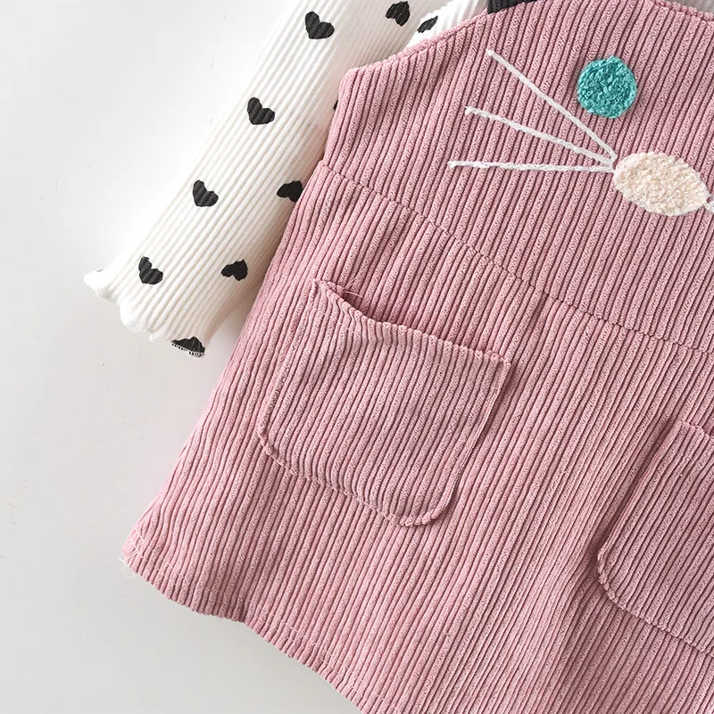 Осенний комплект для девочек, футболка с длинными рукавами для девочек+ юбка-шлёпанцы с котом, комплекты для детей, Модный комплект детской одежды