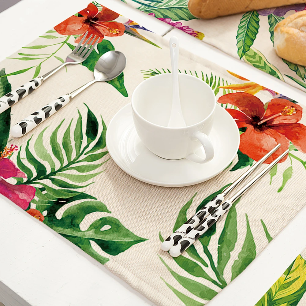 Colorful Flower Placemat for Kitchen Decor Heat-resistant Anti-slip Table Mat Bowl Coaster Dining Tableware Pad for Dining Table