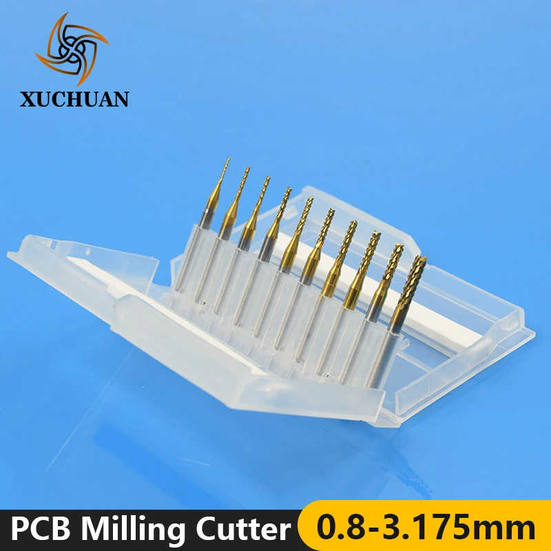 

10pcs 0.6-3.175mm CNC Router Bit For Metal Milling PCB Milling Cutter Titanium Coating Carbide End Mill