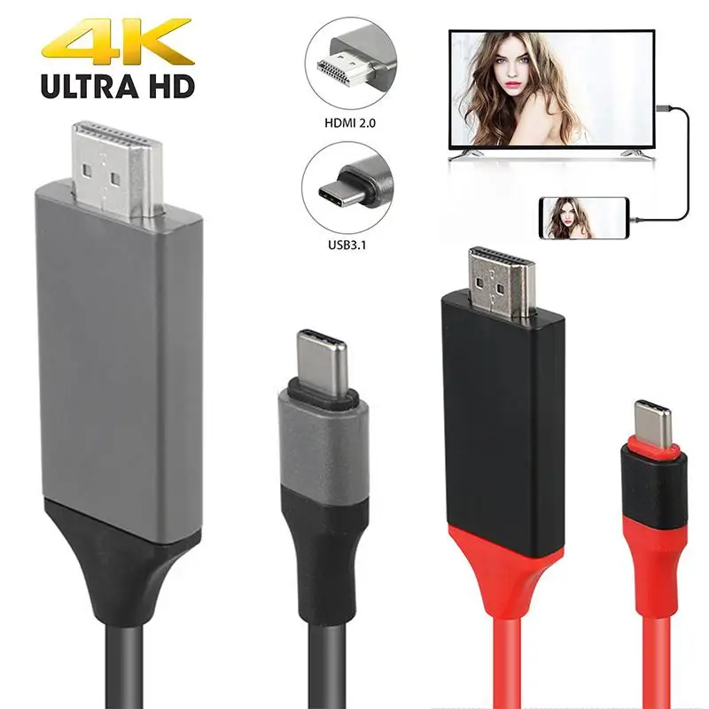 2 м для samsung Galaxy S8 S9 S9+ Note 9 PC type C к HDMI HD tv AV ТВ кабель адаптер серый