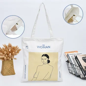

New Painting Shopping Bag Women Harajuku Canvas Shoulder Bag Simple Reusable Women Cotton Tote Bags Handbag Vintage Purse 2020