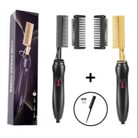Hot Straightening Heat Pressing Comb Security Portable Curling Iron Heated Brush Hot Comb for Natural Black Hair Wigs Beards