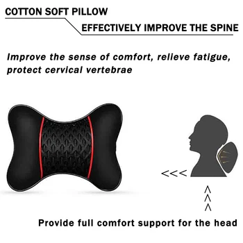

2Pcs PU Leather Knitted Car Pillows Headrest Neck Rest Cushion Support Seat Accessories Auto Black Safety Pillow