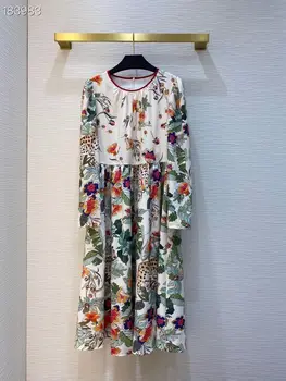 

Autumn Women Dress 2020 casual Fashion Floral print Streetwear O-Neck Long Sleeves Dresses elegant midi dress ladies clothes