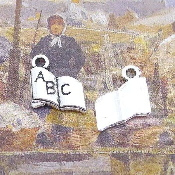 

Подвески в виде книги ABC размером 11 х12 мм, 30 шт./лот, подвески в античном стиле серебряного цвета для изготовления ювелирных изделий своими руками