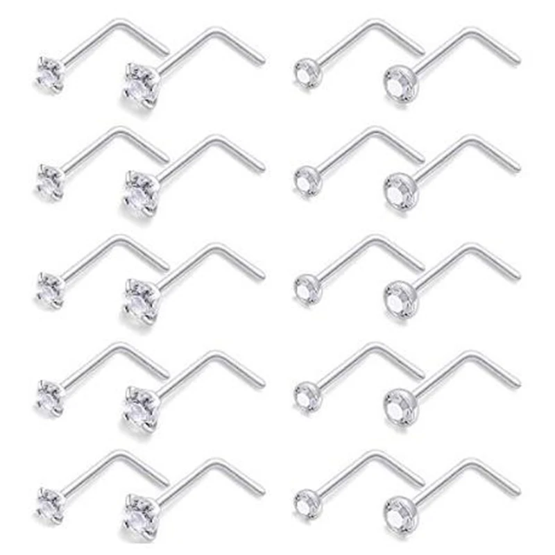 20-Pack 22G кольца для носа 316L хирургическая сталь CZ Кристалл ноздрил пирсинг ювелирные изделия для женщин мужчин - Окраска металла: Золотой цвет
