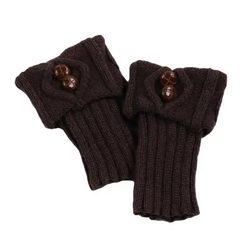 Coffee 1 Pair Women Warm Solid Color Crochet Knit Button Leg Warmers Boot Socks Toppers Cuffs Calcetines Mujer Polainas гетры женские - Цвет: Coffee