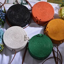 Многоцветная тканый ротанг Сумка круглая соломенная сумка для покупок ручная работа маленькая пляжная женская сумка для покупок