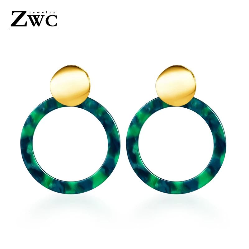 Green 2 ZWC, винтажные корейские большие серьги для женщин, женская мода, золото, кубический цирконий, висячие серьги, серьги геометрической формы, ювелирное изделие - Окраска металла: Green 2