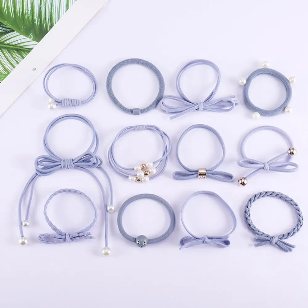 Sky blue Горячее предложение 12 шт./компл. женские сапоги в Корейском стиле; для волос; цвет черный, серый, винный, "конский хвост", веревка-держатель для волос галстук-бабочка кольцо Лентой Группы аксессуары для волос в подарок - Цвет: Sky blue