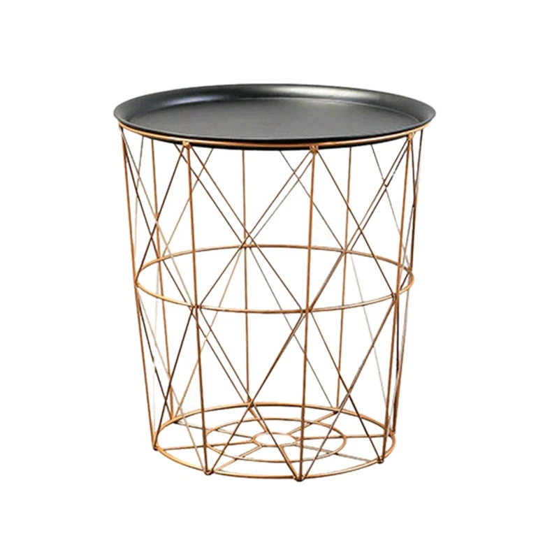 

Modern Gold Round Wire Metal Storage Basket Side Table Bedroom Balcony Corner Tea Table