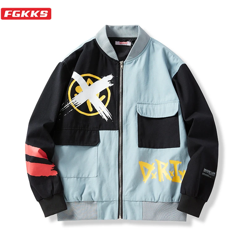 Fgkks ファッションブランド男性ジャケットハイストリート男性のプリントパッチワークポケットジャケット男性トレンディ野生ジャケットコート Jackets Aliexpress