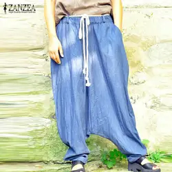 ZANZEA Pantalon Femme 2019 Осень Лето плюс размер женские шаровары эластичная талия прямая промежность длинные брюки уличная одежда больших размеров