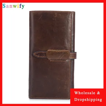 

Father's Day Gifts Real Leather Men's Money Clip Wallet Slim Money Fold Clutch Bag Long Purse Men Credit Card Case