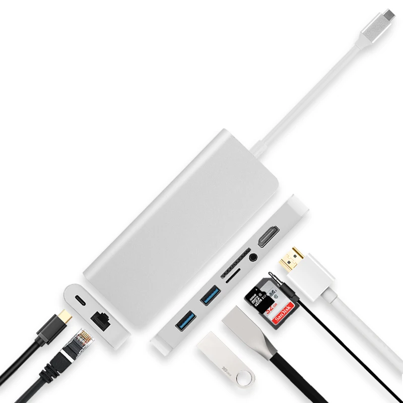 Ajiuyu USB C концентратор адаптер док-станция type-c Thunderblt 3 мульти порт конвертер HDMI VGA RJ45 USB-C USB 3,0 PD сплиттер аксессуары карта