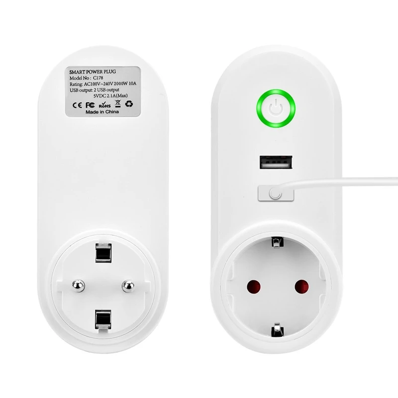 Умная розетка Wi-Fi Smart Plug 2 usb-порта зарядного устройства, таймер питания, управление домашними устройствами из любого места, работа с Amazon Alexa/