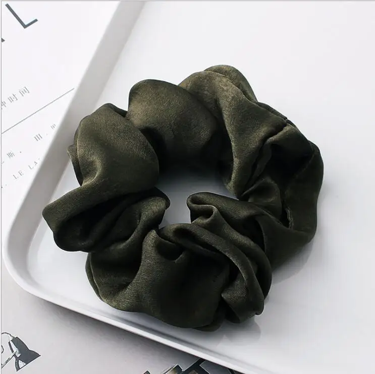 Army Green Винтажные атласные резинки для волос, эластичные резинки, модные повязки на голову, резинки для волос для женщин и девушек, однотонные головные уборы, аксессуары для волос - Цвет: Army Green