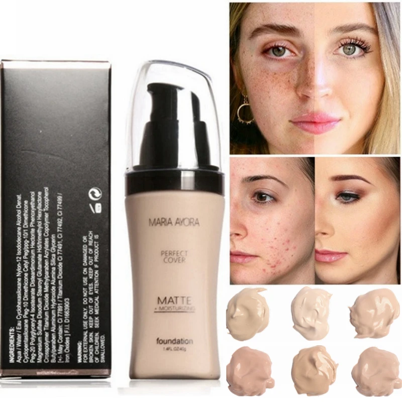 

Face Makeup Base Liquid Foundation Oil Control Concealer Natural Cream Professional Facial Make Up Matte Full Cover Foundation