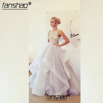 

Fanshao Beach Vestido De Noiva Ball Wedding Dresses A-Line O Neck Tiered Sexy Backless Lace Dubai Arabic Wedding Gowns