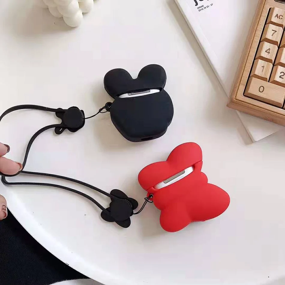 Чехол для AirPods с 3D милым рисунком Микки Мауса, наручники, Минни, бант, чехол для Airpods 2/i10/i11 TWS, защитный чехол со шнурком